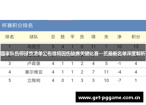 国家队伤停球员清单公布谁将因伤缺席关键比赛一览最新名单深度解析